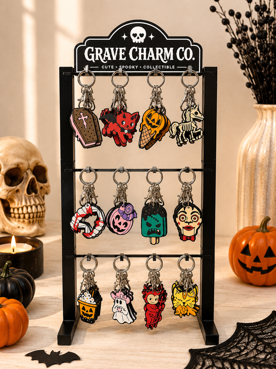 Premium 3-Tier Countertop Keychain Display Rack – 12 Style / 60 Piece Capacity DESCRIPTION