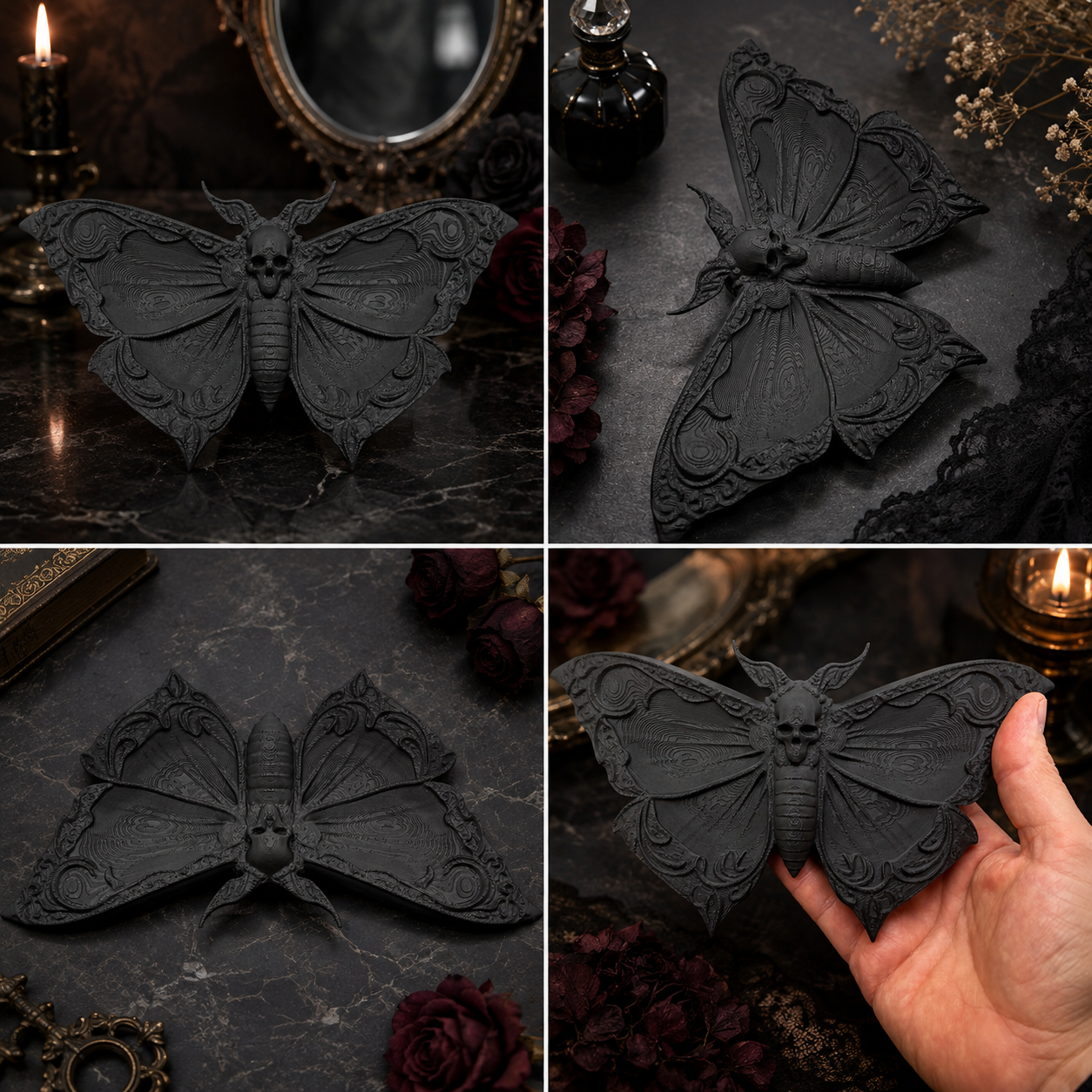 Gothic Skull Moth Jewelry Dish
