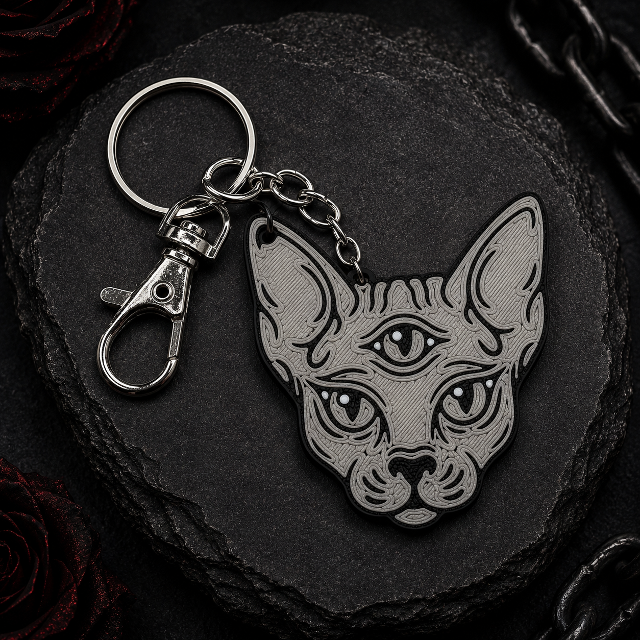 Triple Eye Cat Keychain