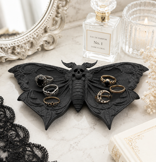 Gothic Skull Moth Jewelry Dish