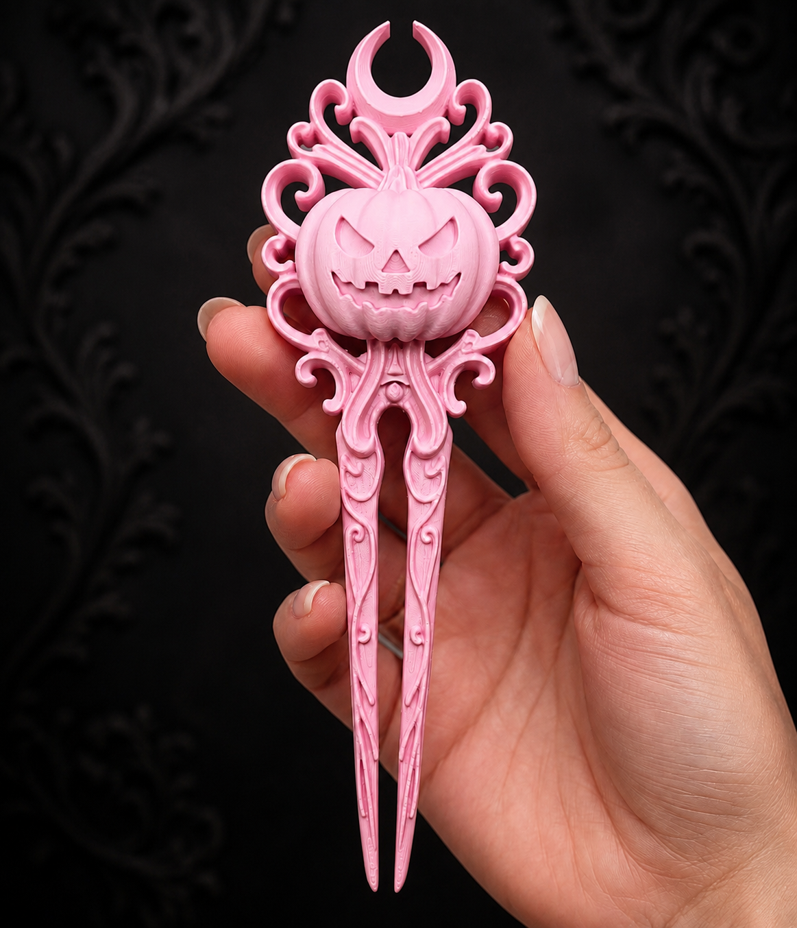 Pink Jack-O’-Lantern Gothic Hair Fork