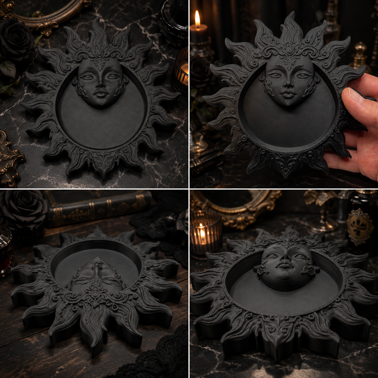 Gothic Celestial Sun Jewelry Dish – Black Trinket Tray