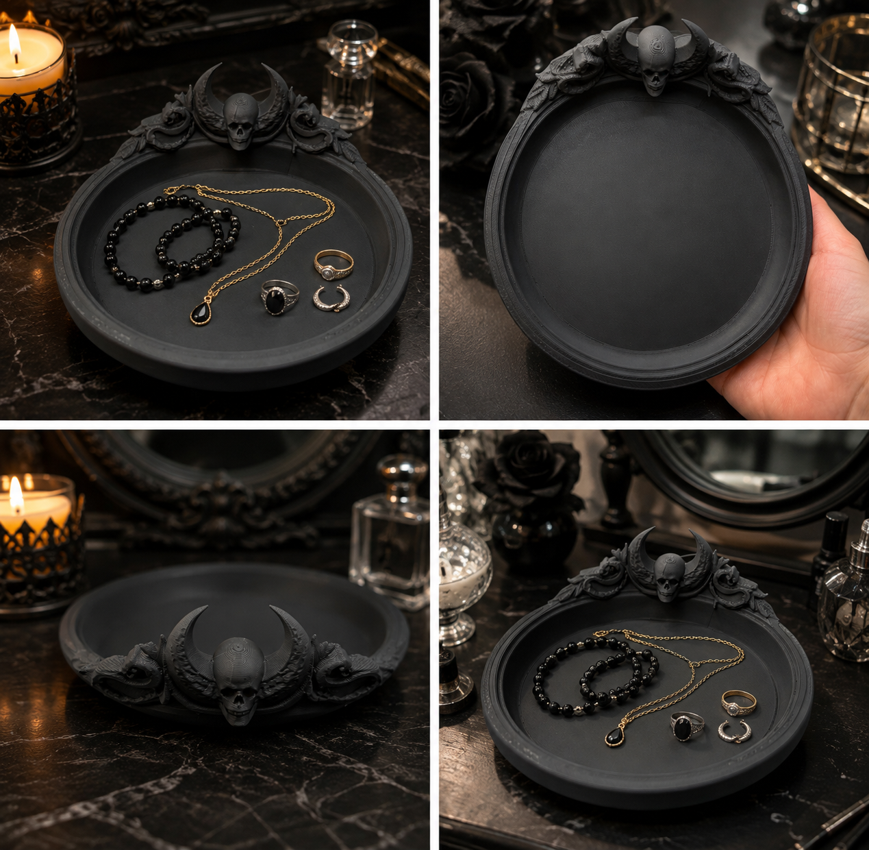Gothic Crescent Moon Skull Jewelry Dish
