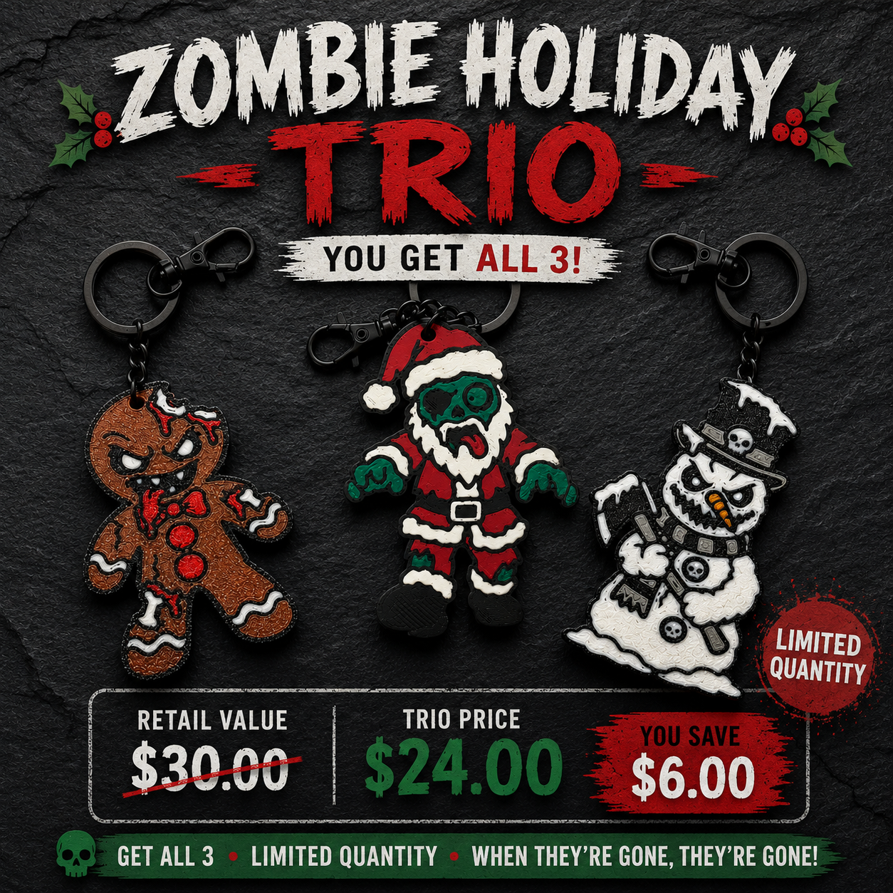 Limited Edition Creepy Christmas Trio – Set of 3 Keychains