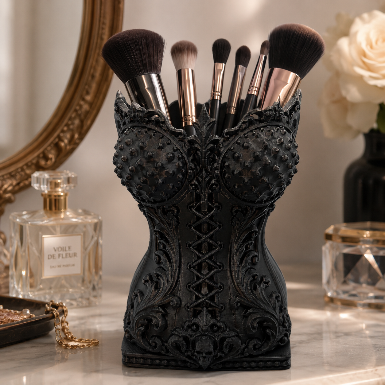 Gothic Corset Makeup Brush Holder