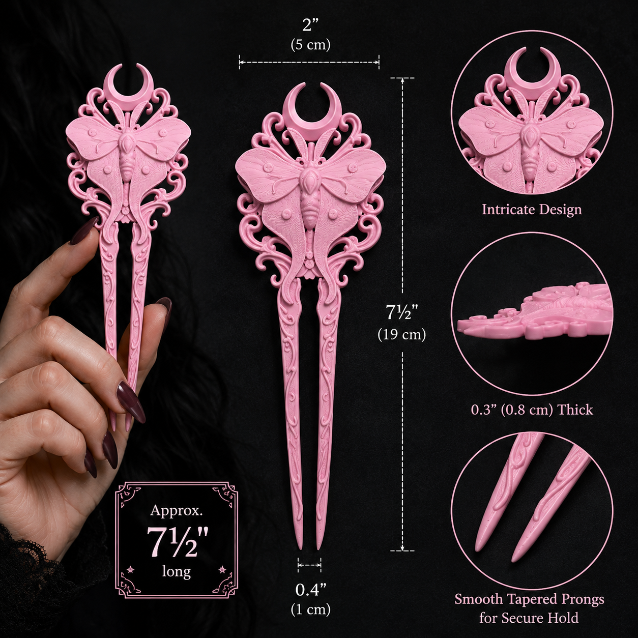 Pink Luna Moth Gothic Hair Fork