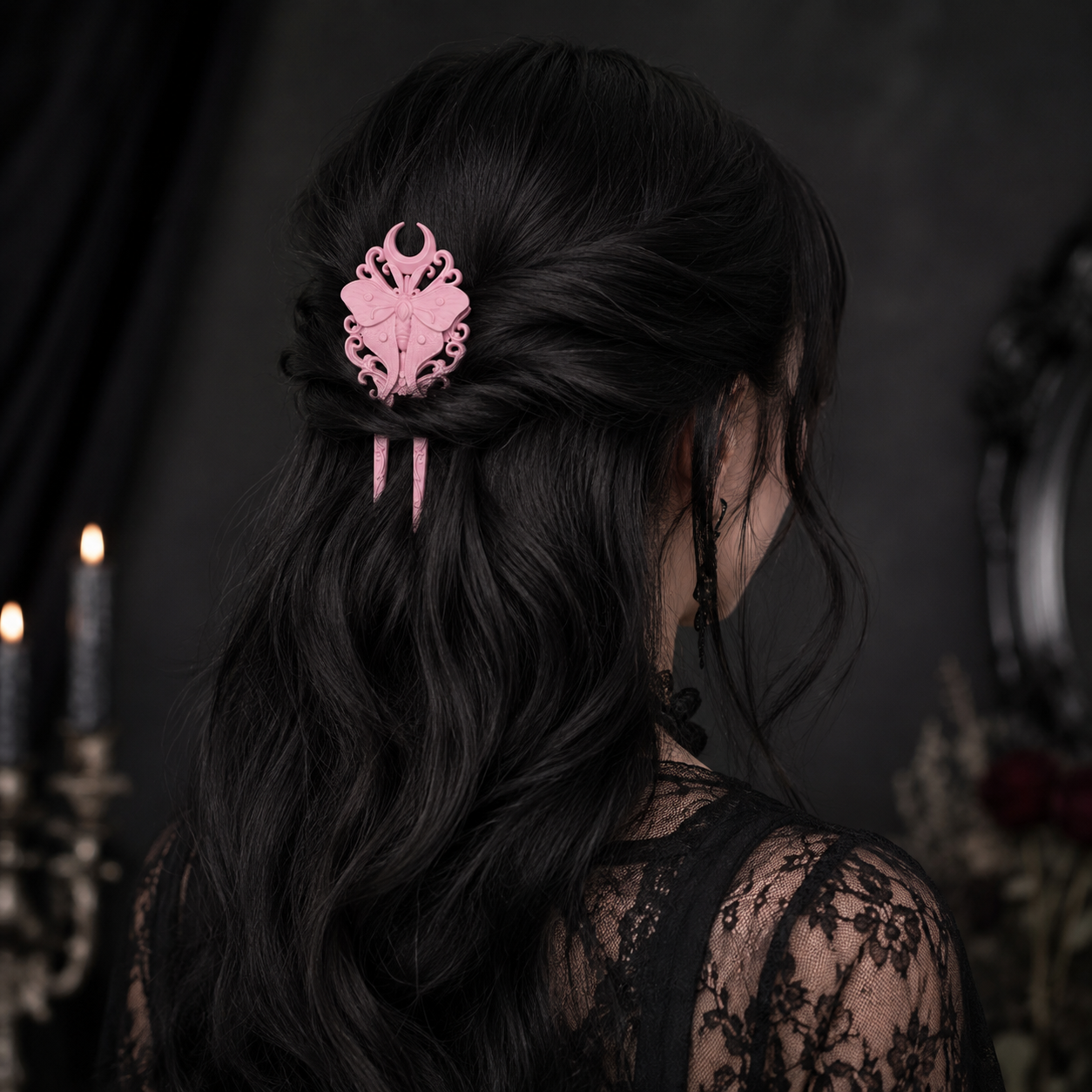 Pink Luna Moth Gothic Hair Fork