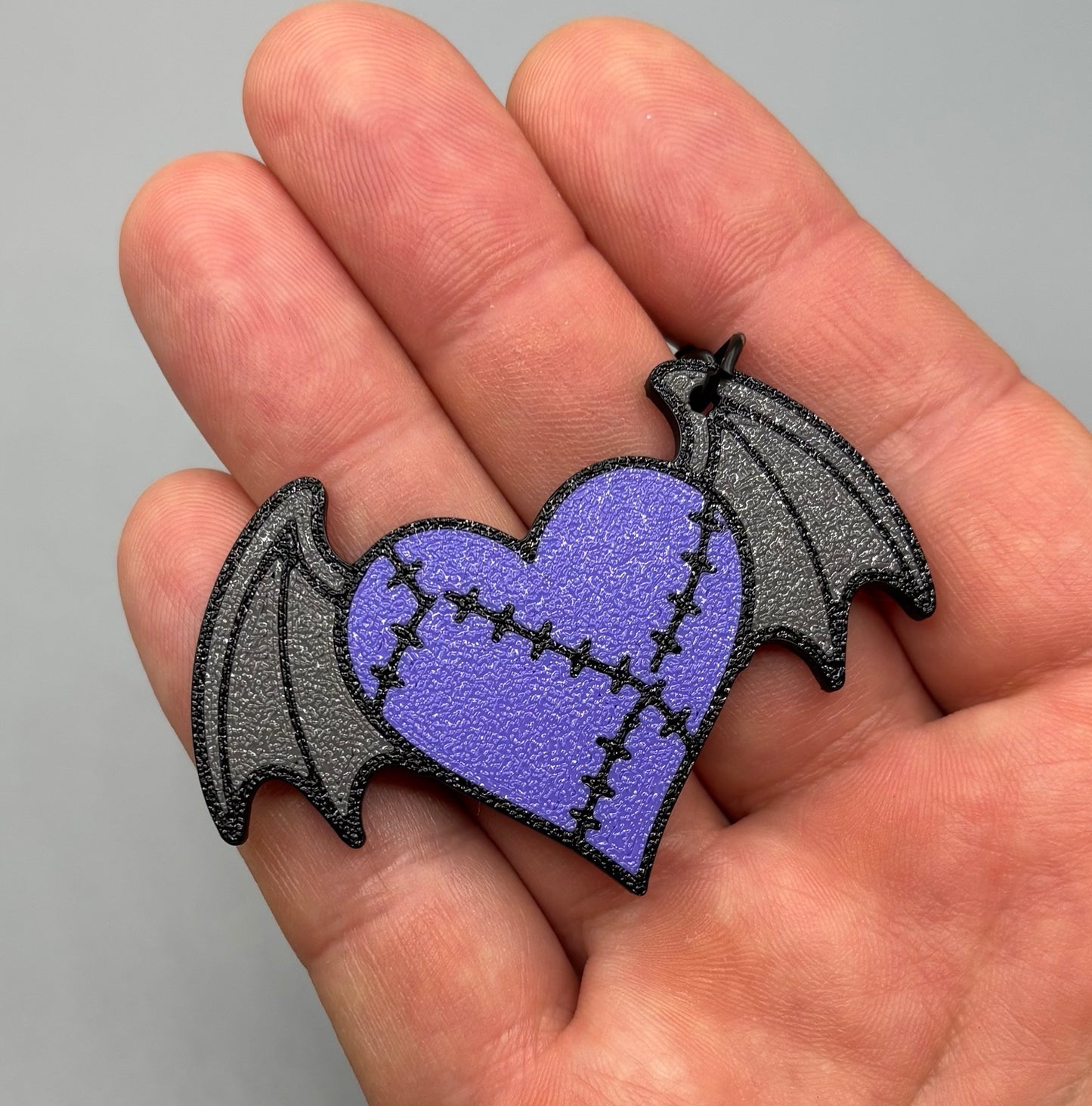 Stitched Bat Heart Keychain