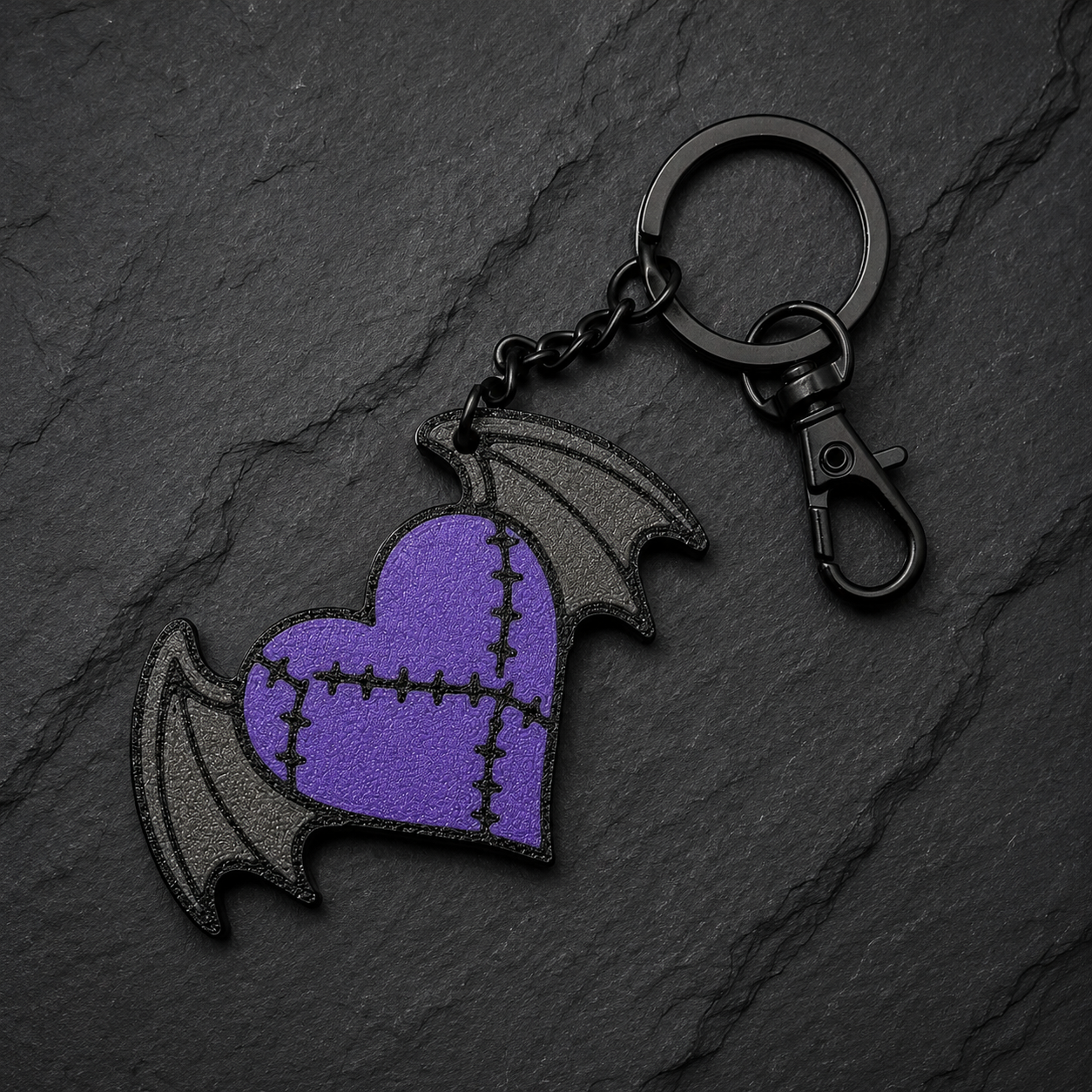 Stitched Bat Heart Keychain