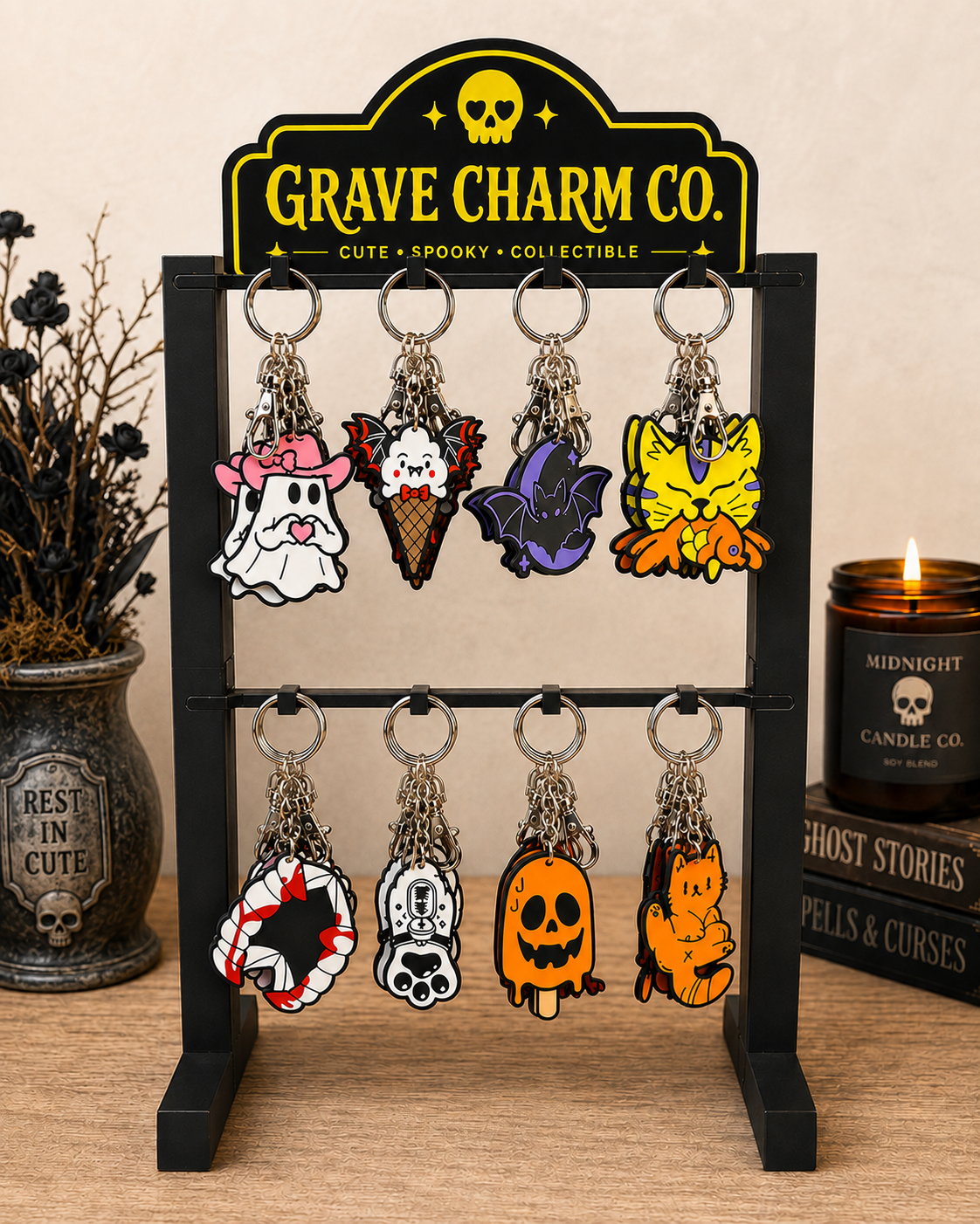 40 Keychains + FREE 2-Tier Countertop Display Rack