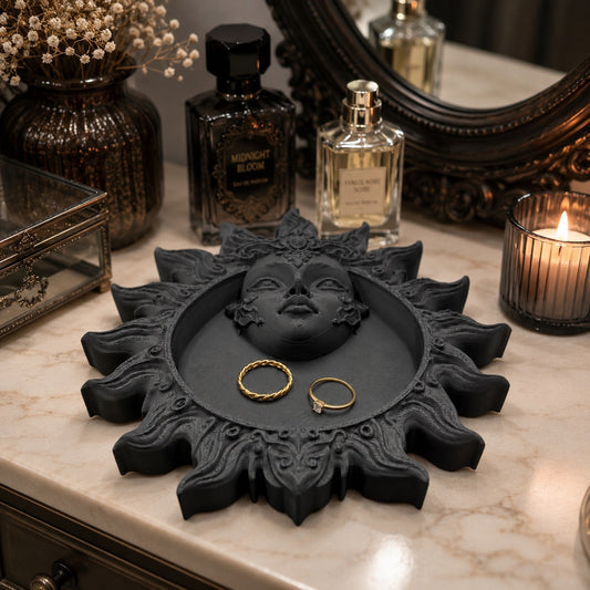 Gothic Celestial Sun Jewelry Dish – Black Trinket Tray