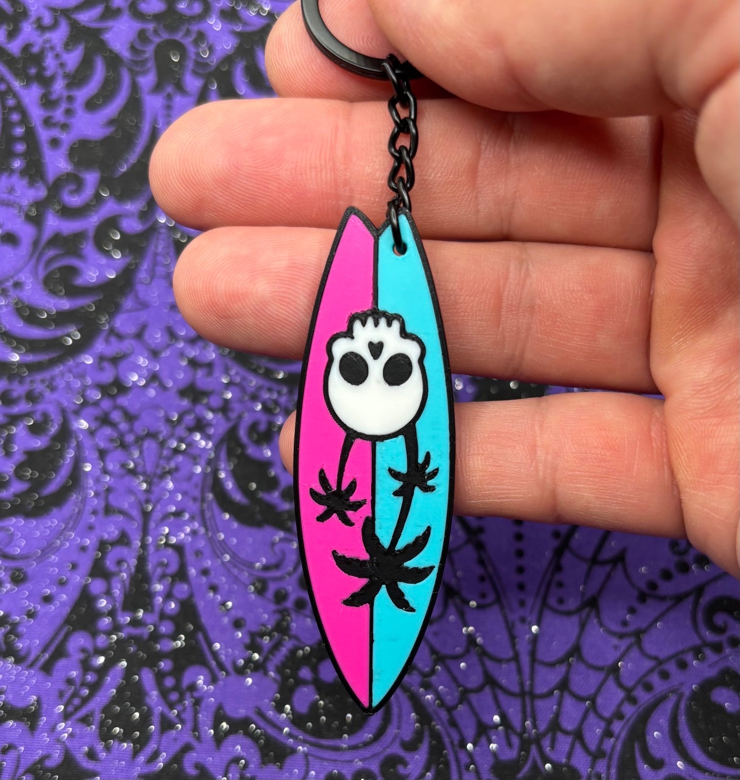 Surf Skull Keychain